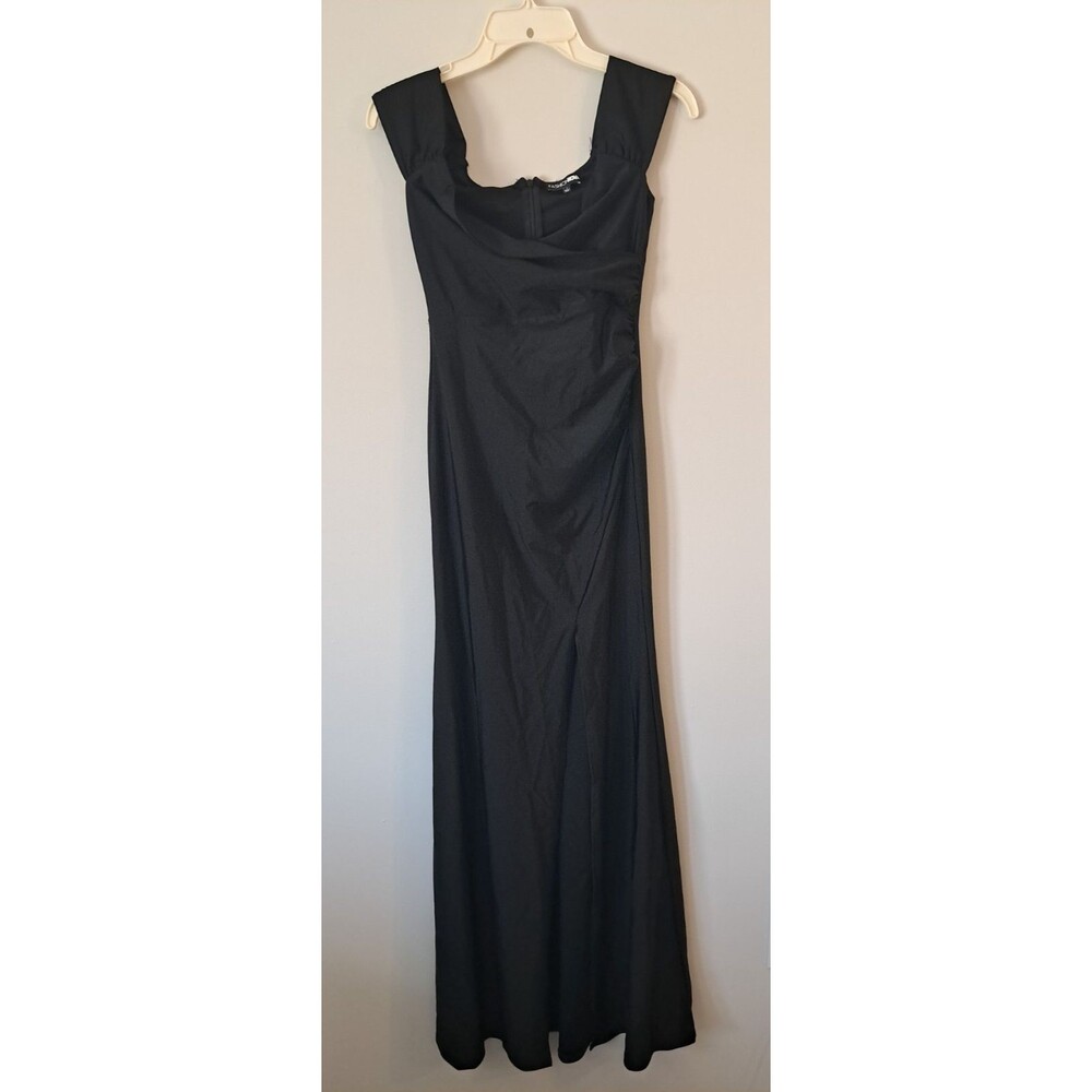 Fashion Nova Short Sleeve Black Long Dress Side Slit Womens Small Ball Gown